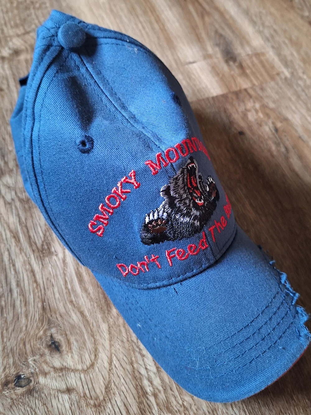 Blue Kids Baseball Cap with Red Embroidered Bear Smoky MTN